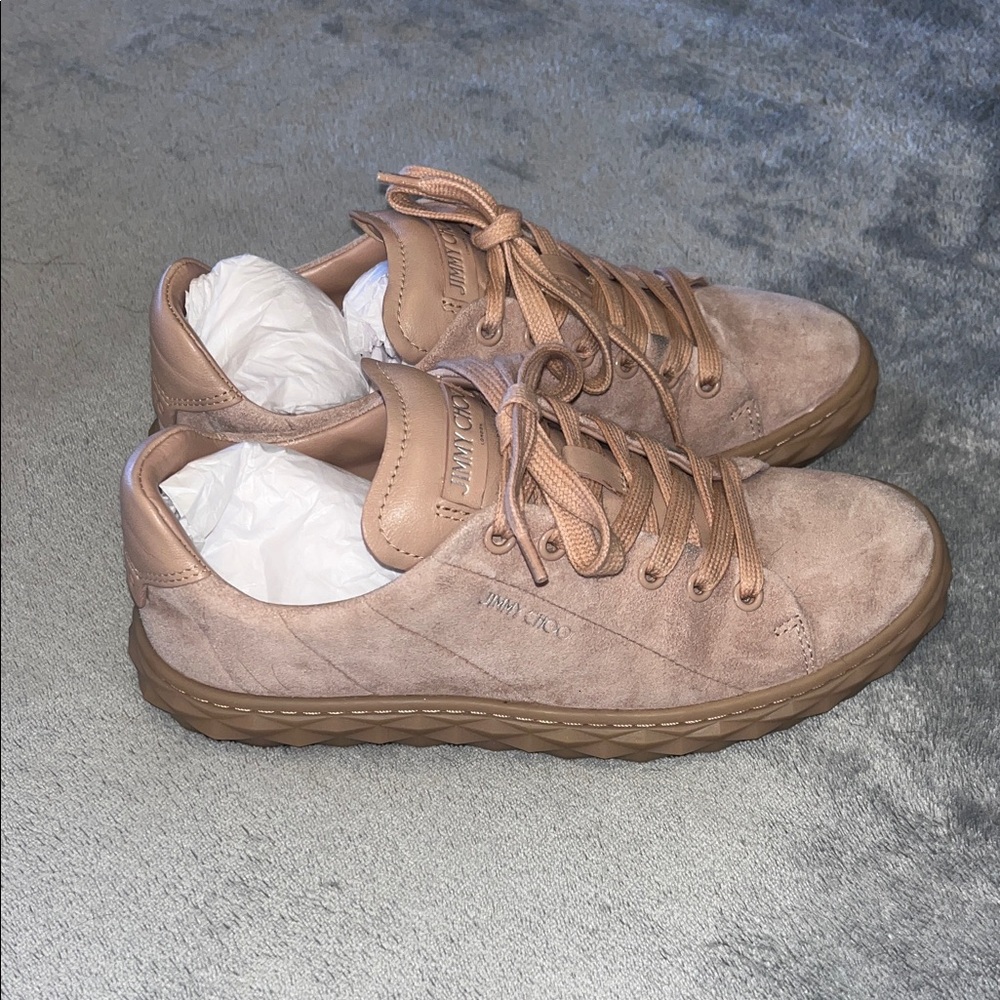 Woman’s Jimmy Choo Ballet Pink Suede Low-Top Trainers DIAMOND LIGHT/F